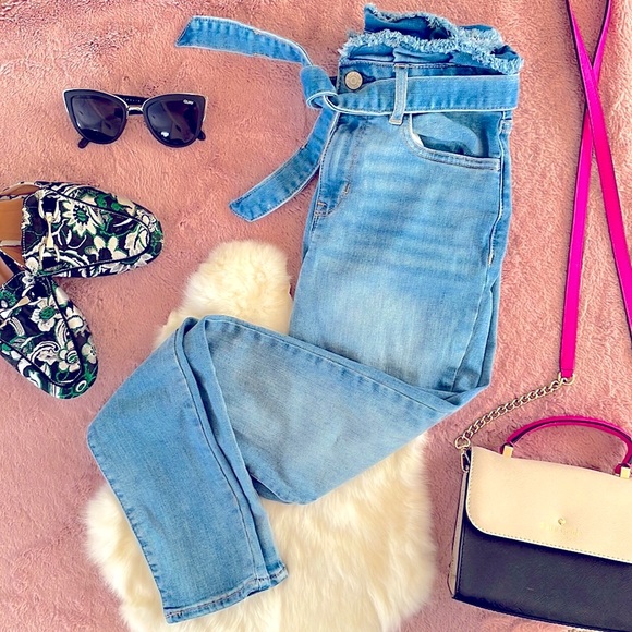 Gap Paper Bag Waist Jeggings Light Wash Denim Crop Ankle Jeans Size 14 - Picture 2 of 6